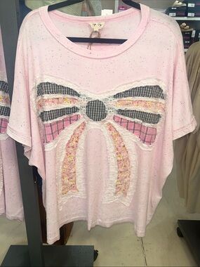 Sage + Fig Pink Bow Patch Top
